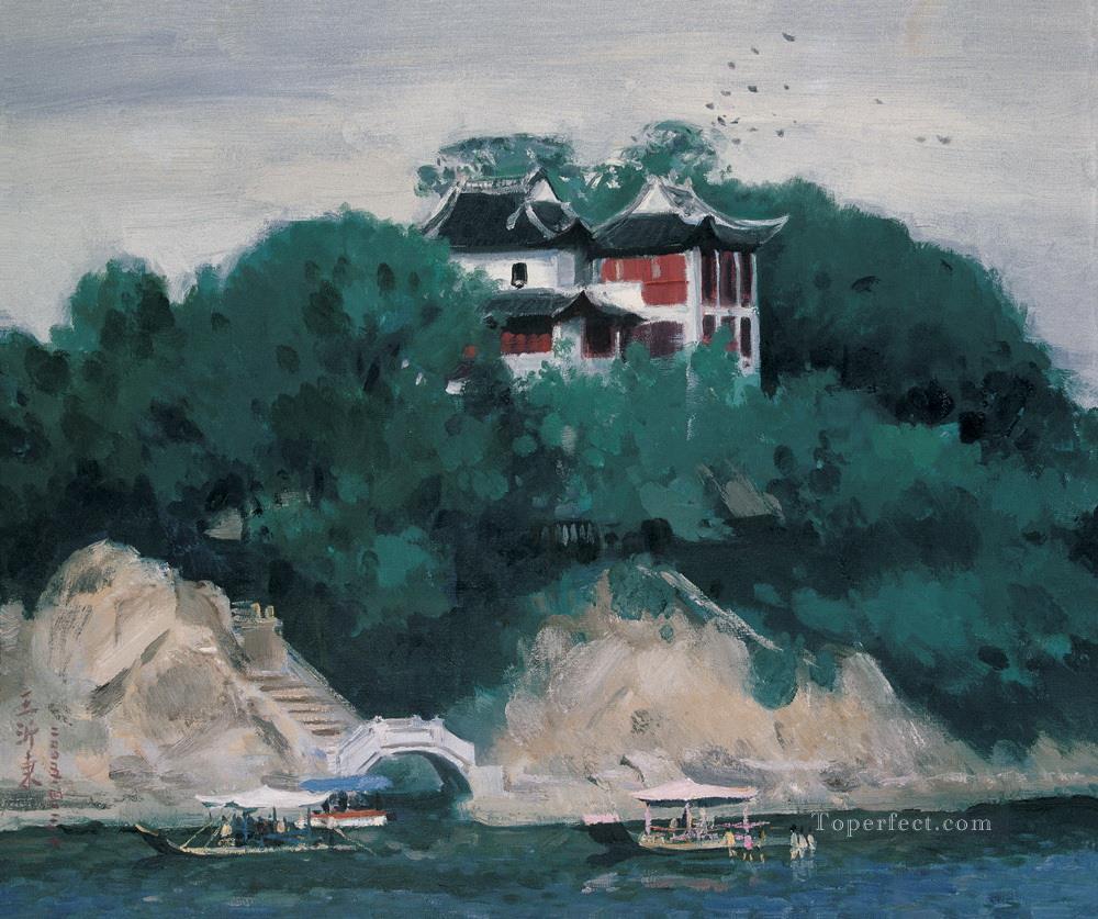 中国の川の風景丘の風景油絵